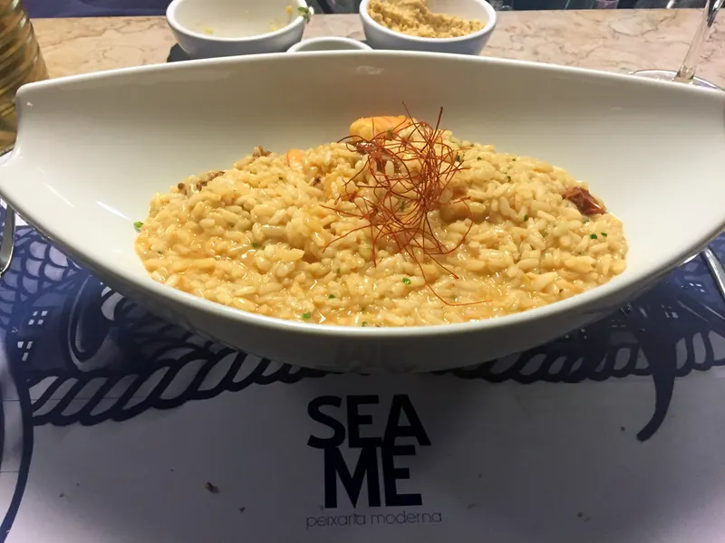 Risoto de camarão fotografado no Sea Me