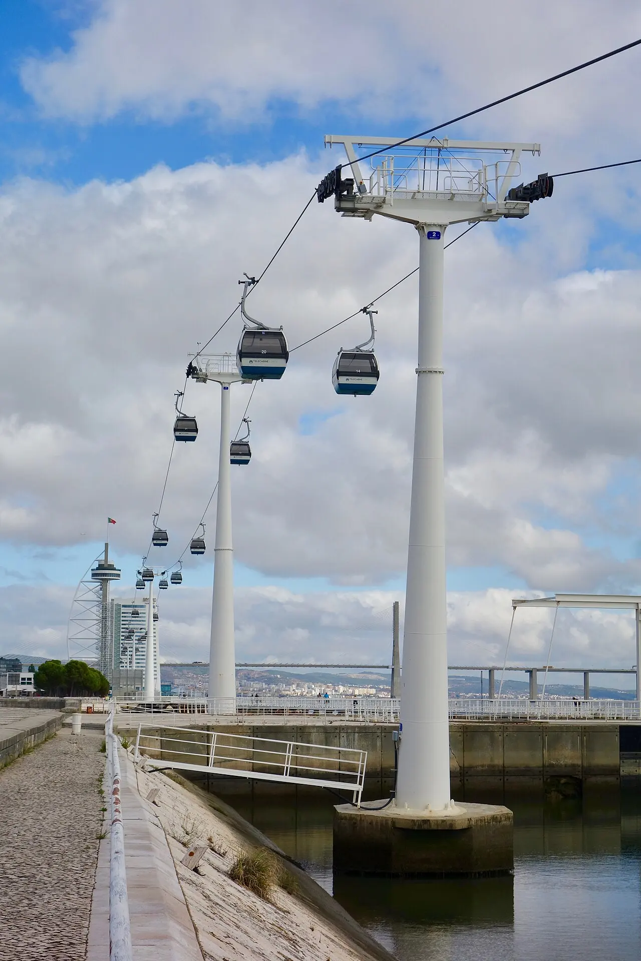 Cabines do teleférico junto ao Tejo no Parque das Nações